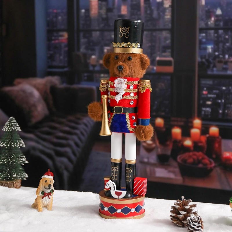 Vipush Christmas Wooden Bear Style Nutcracker Soldier - 15.2 Inch Figure Ornament Desktop Xmas Puppet Decor Doll Pendant for Party Store Home - Image 1