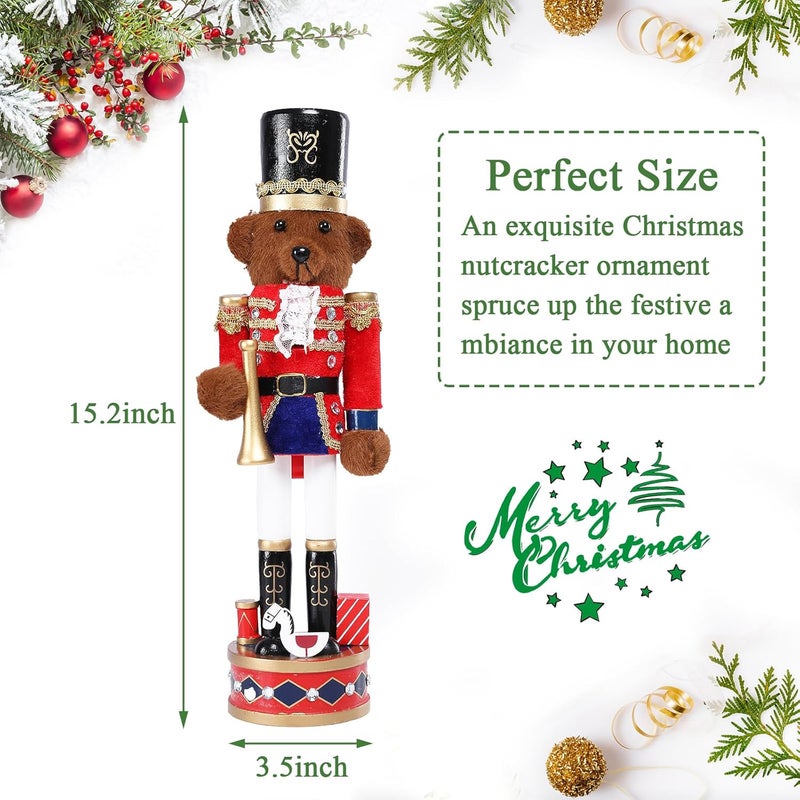 Vipush Christmas Wooden Bear Style Nutcracker Soldier - 15.2 Inch Figure Ornament Desktop Xmas Puppet Decor Doll Pendant for Party Store Home - Image 2