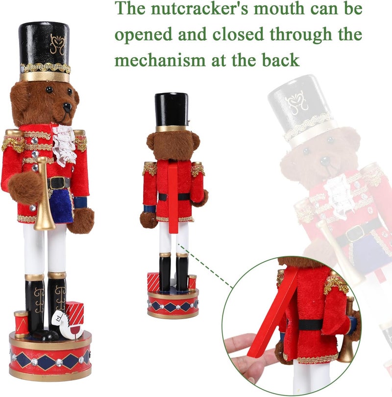 Vipush Christmas Wooden Bear Style Nutcracker Soldier - 15.2 Inch Figure Ornament Desktop Xmas Puppet Decor Doll Pendant for Party Store Home - Image 3