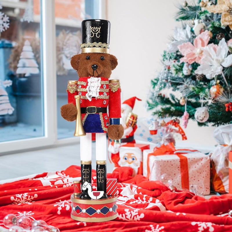 Vipush Christmas Wooden Bear Style Nutcracker Soldier - 15.2 Inch Figure Ornament Desktop Xmas Puppet Decor Doll Pendant for Party Store Home - Image 4