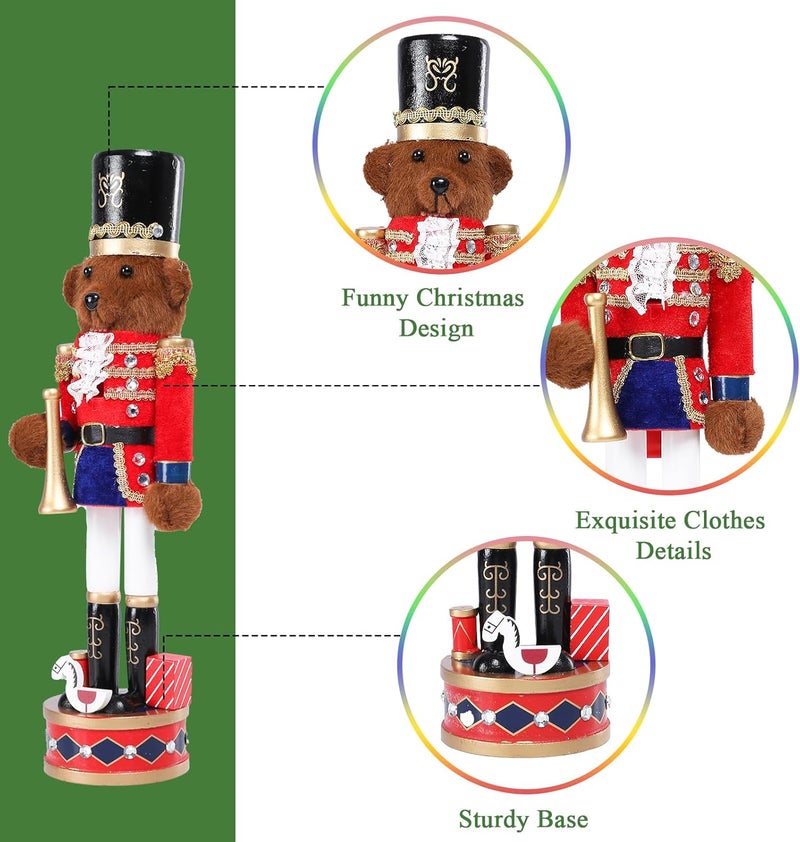 Vipush Christmas Wooden Bear Style Nutcracker Soldier - 15.2 Inch Figure Ornament Desktop Xmas Puppet Decor Doll Pendant for Party Store Home - Image 5