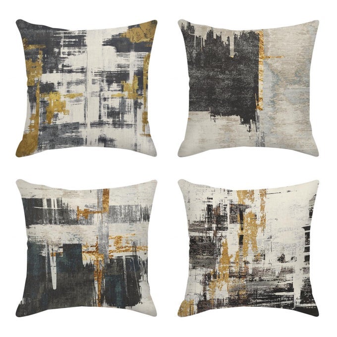 THROW PILLOW COVERS HOME DECOR SET OF 4 ABSTRACT BLACK GOLD PAINTING PILLOW CASES DECORATIVE 18 X 18 INCHES OUTDOOR CUSHION COUCH SOFA PILLOWCASES