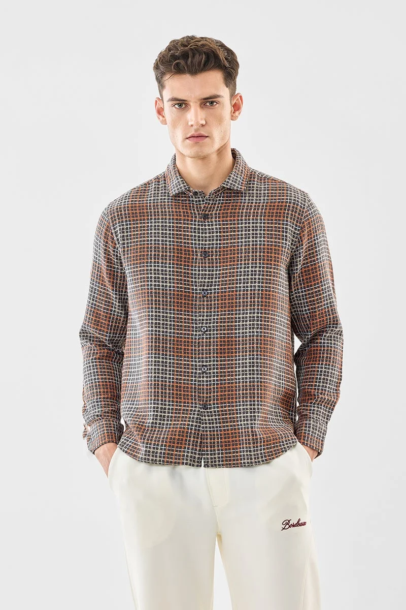 سنيتش Black Checkered Long Sleeve Regular Fit Shirt