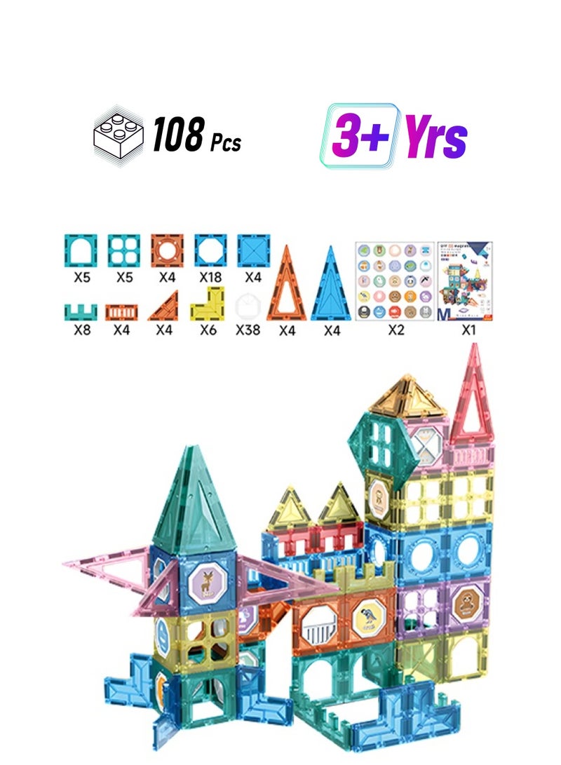 108pcs Magnetic Building Blocks Set, DIY Creative Magnetic Building Tiles, Perfect for Daily Parent-Child Entertainment  - Image 1