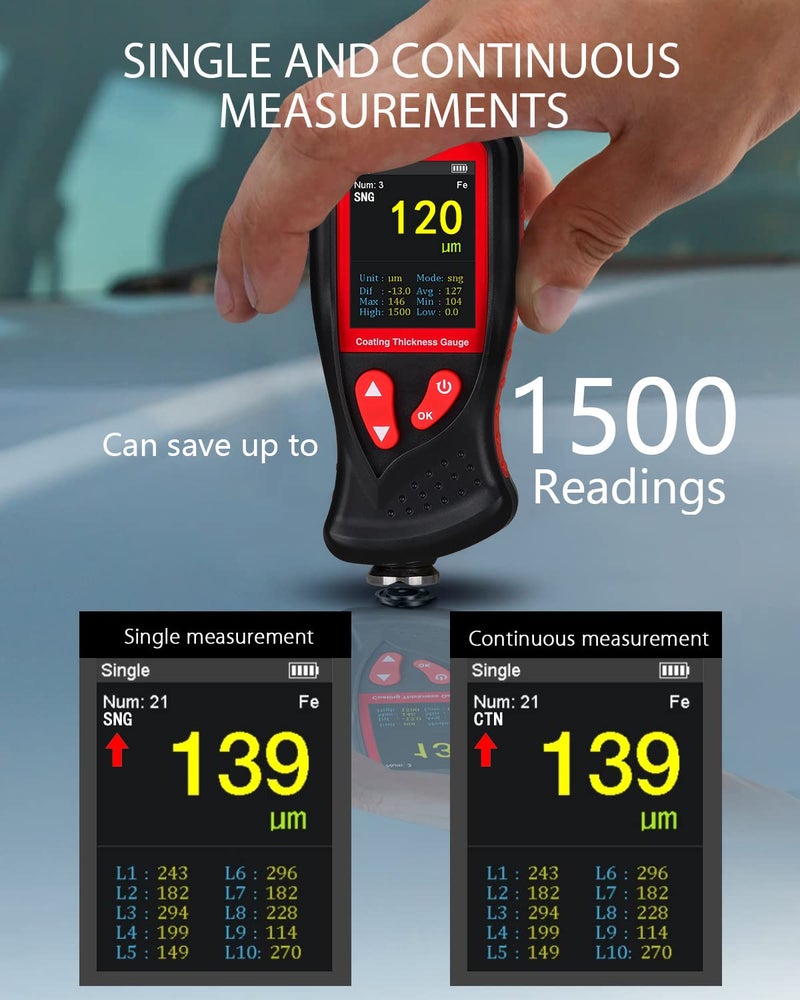 Wintact WT230 Paint Coating Thickness Gauge Meter - 0~1300um, 1500 Readings Storage, Rechargeable - Image 3