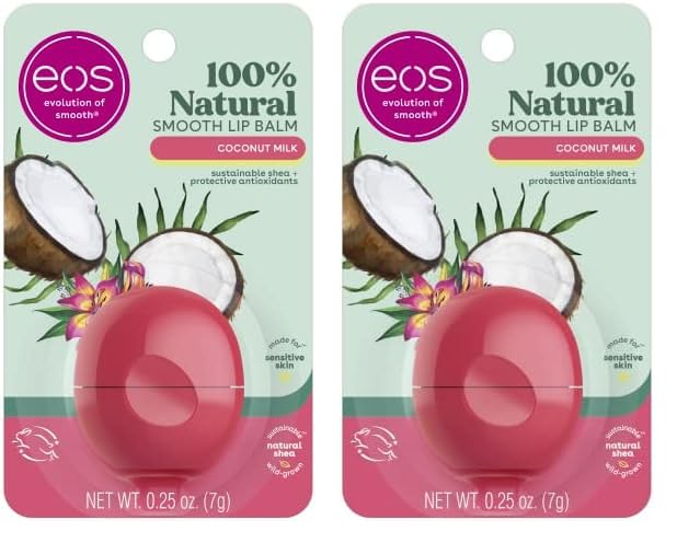 eos 100 Natural Lip Balm Coconut Milk AllDay Moisture Made for Sensitive Skin Lip Care Products 025 oz Pack of 2