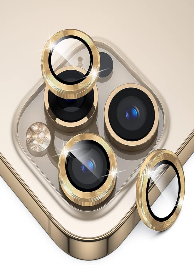 Next Next Store Camera Lens Protector, 9H Tempered Glass Metal Camera Lens Protector, Scratch Resistant Metal Camera Ring [HD Clear] [Corrosion Resistant] Shockproof Compatible with iPhone 13 Pro (Gold)
