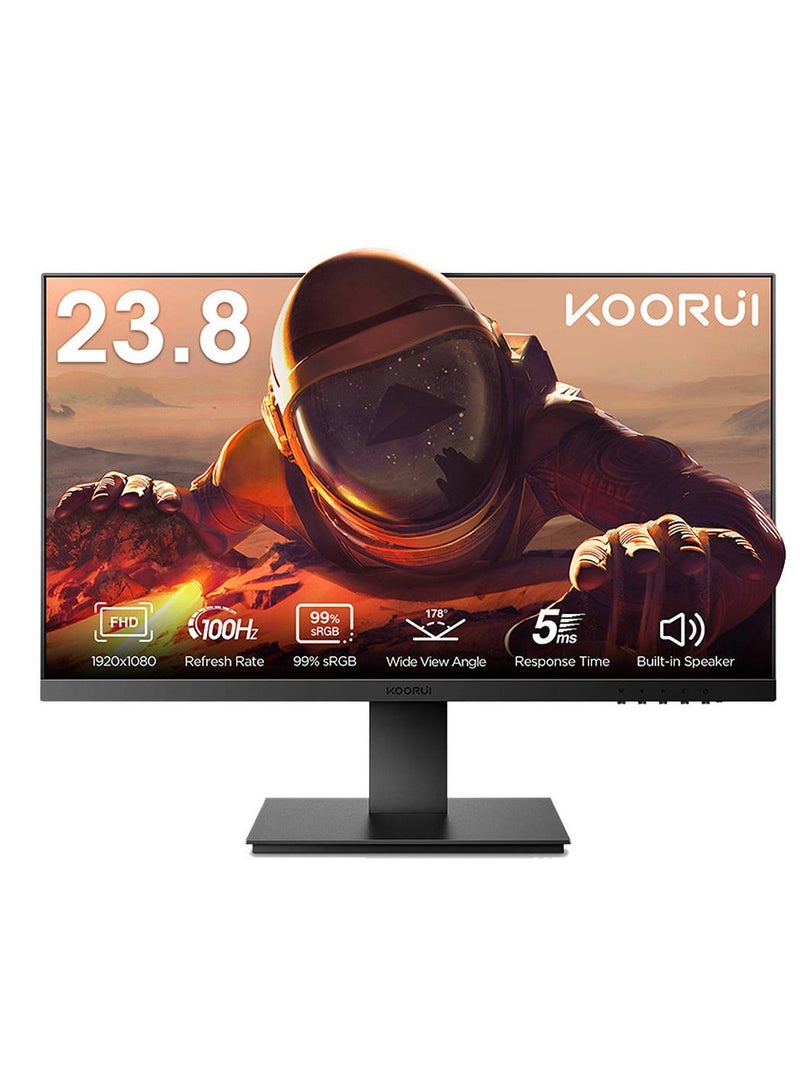 KOORUI KOORUI P02 Monitor, 23.8" FHD IPS Display, 100Hz Refresh Rate, Up to 5ms Response Time, Free-Sync & G-Sync Technologies, Built-In Speakers, VESA Compatible, Black  - Image 1