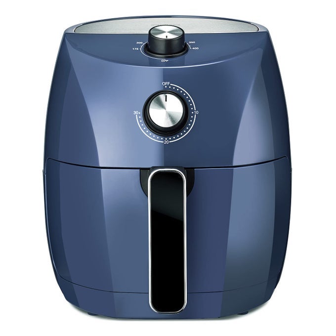 37QT MANUAL AIR FRYER FASTER PREHEAT NOOIL FRYING FAST HEALTHY EVENLY COOKED MEAL EVERY TIME DISHWASHER SAFE NON STICK PAN AND CRISPING TRAY FOR EASY CLEAN UP STAINLESS STEELBLUE