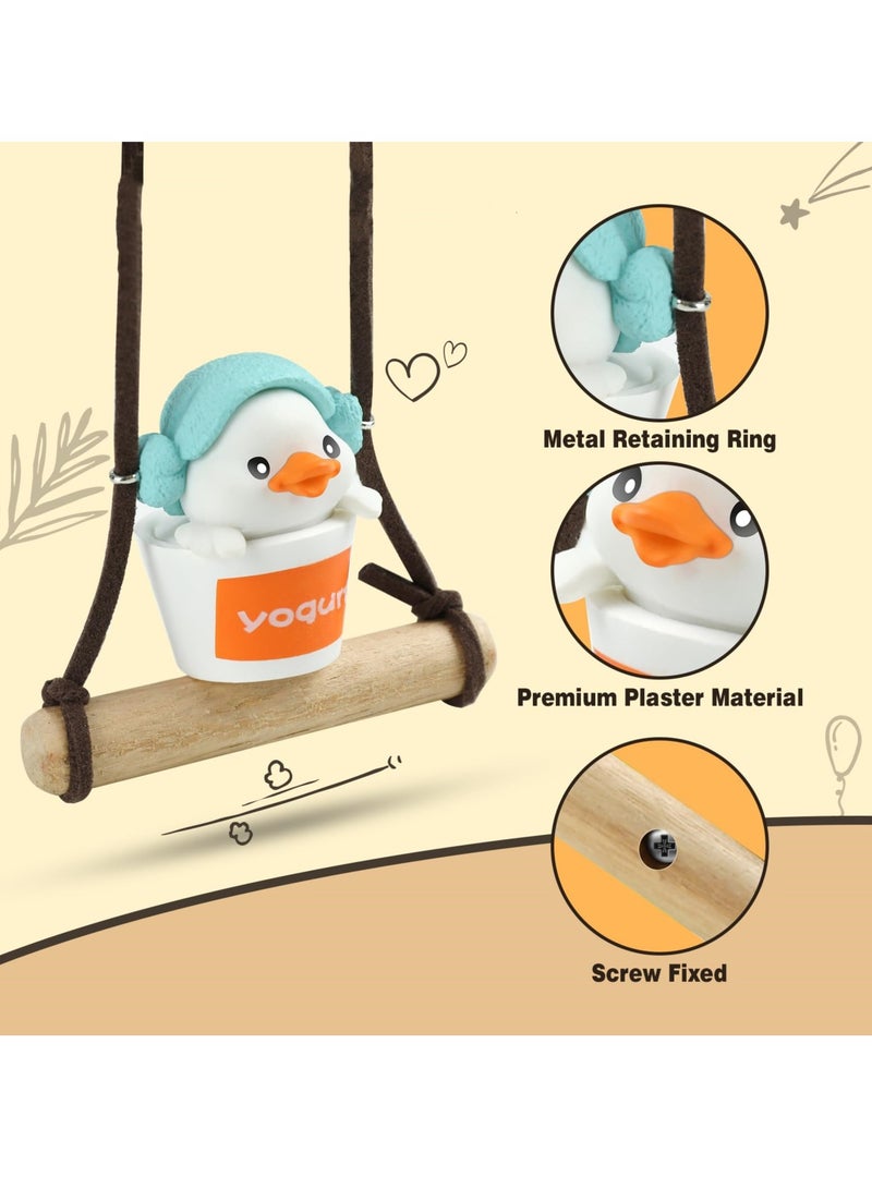 Car Mirror Hanging Accessories, Creative Bathing Swing Duck Rear View Mirror Accessories for Teens Women Men Car Decor Pendant Car Charm Truck Decorations (with Wooden Swing) - Image 3