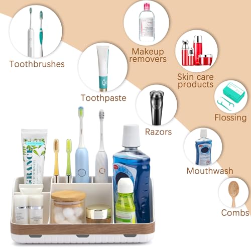 GFWARE Bathroom Countertop Organizer - Detachable 7 Slots Kids Electric Toothbrush and Toothpaste Holde Drainage for Bathroom Accessories Organization Counter Vanity Storage, Woodgrain - Image 5