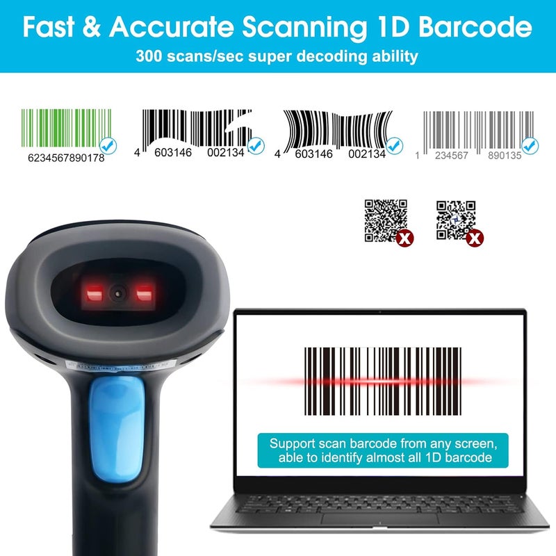 ماسح ضوئي للباركود أحادي البعد من سوميكور، اتصال لاسلكي 2.4G و USB متوافق مع ويندوز 7 10 11، قارئ باركود يدوي بمستشعر CCD مع حامل (لاسلكي أحادي البعد مع قاعدة) - Image 2