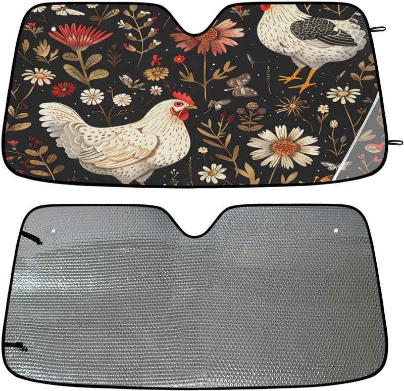 Farmhouse Chicken Car Windshield Sunshade, Foldable Sun Shield Keep Your Vehicle Cool, Boho Wildflower - Image 4