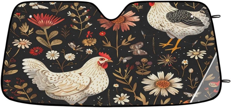 Farmhouse Chicken Car Windshield Sunshade, Foldable Sun Shield Keep Your Vehicle Cool, Boho Wildflower - Image 2