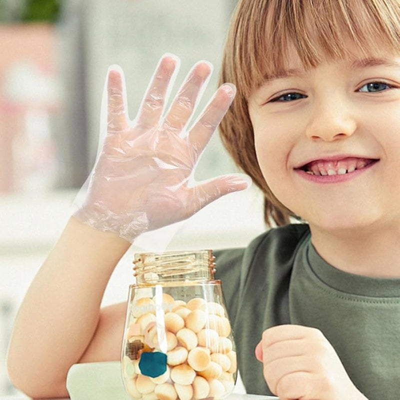 قفازات بلاستيكية من البولي إيثيلين للاستخدام لمرة واحدة، 200 قطعة، شفافة للحماية أثناء تحضير الطعام والتنظيف والبستنة - Image 5