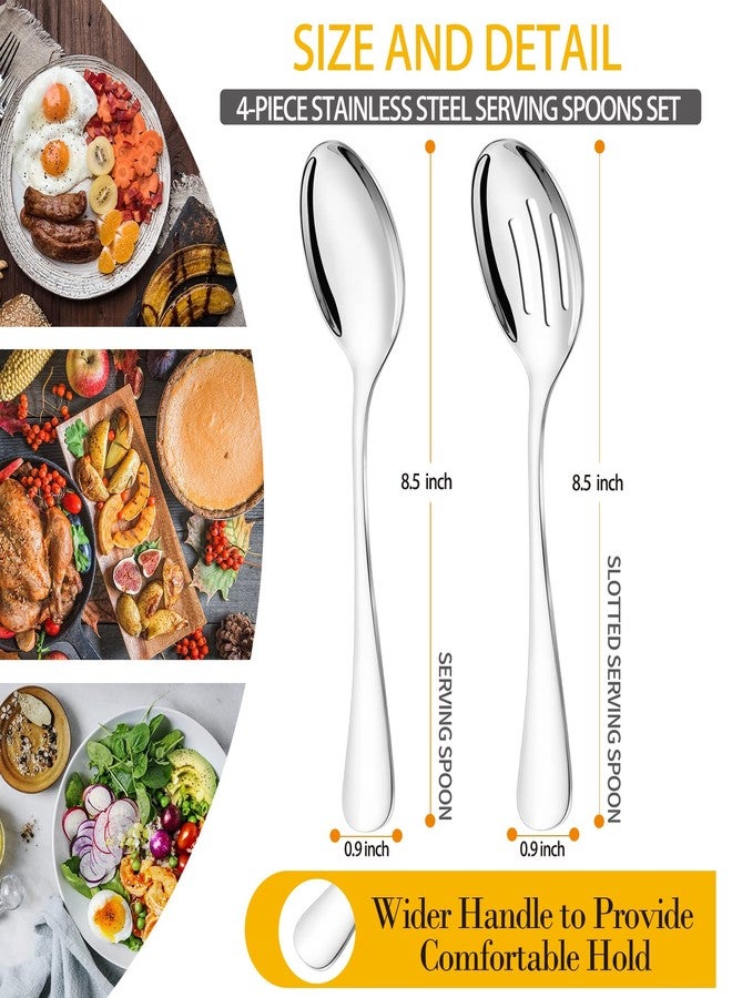 VIVANI 4-Piece Stainless Steel Buffet Serving Spoons Set, Include 2 Serving Spoons and 2 Slotted Spoons for Buffet, Banquet, Cooking, and Kitchen, Dishwasher Safe, 8.5 Inches - Image 2