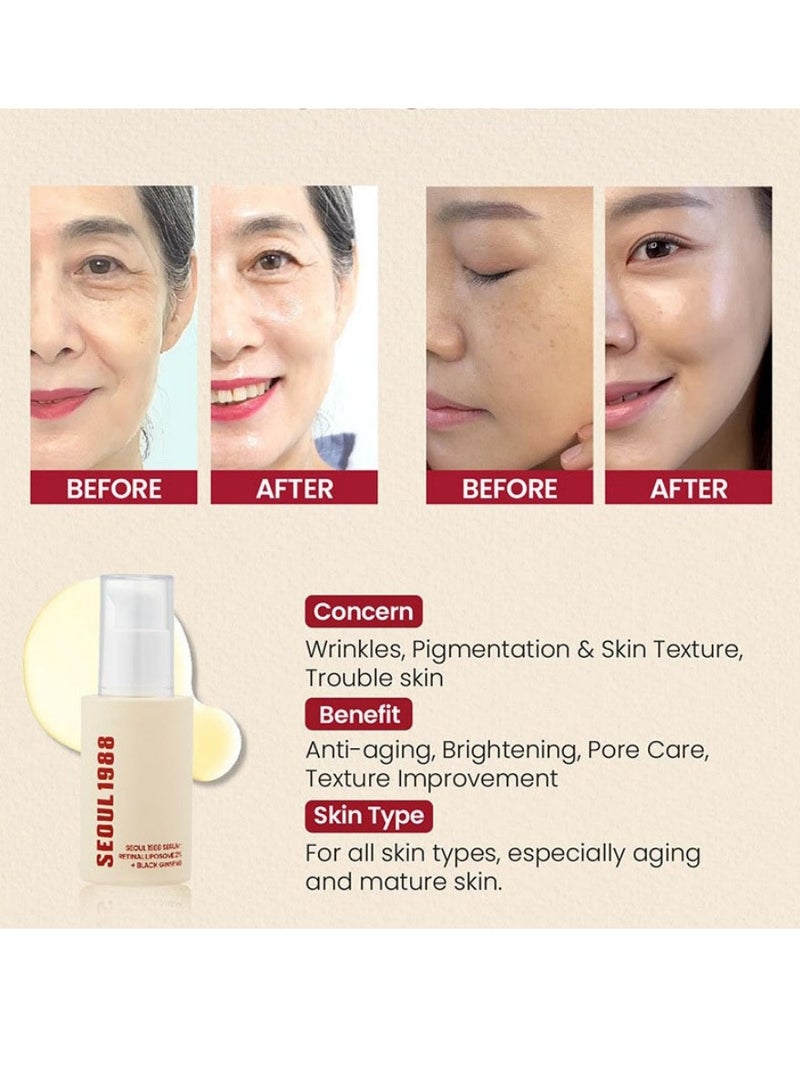 K-SECRET KSECRET SEOUL 1988 Serum : Retinal Liposome 2% + Black Ginseng, 30ml/1.01fl.oz | 58% Black Ginseng Extract with Retinal, Bakuchiol, Vitamin C & 3 Peptides for Wrinkle Care | Korean Skincare - Image 2