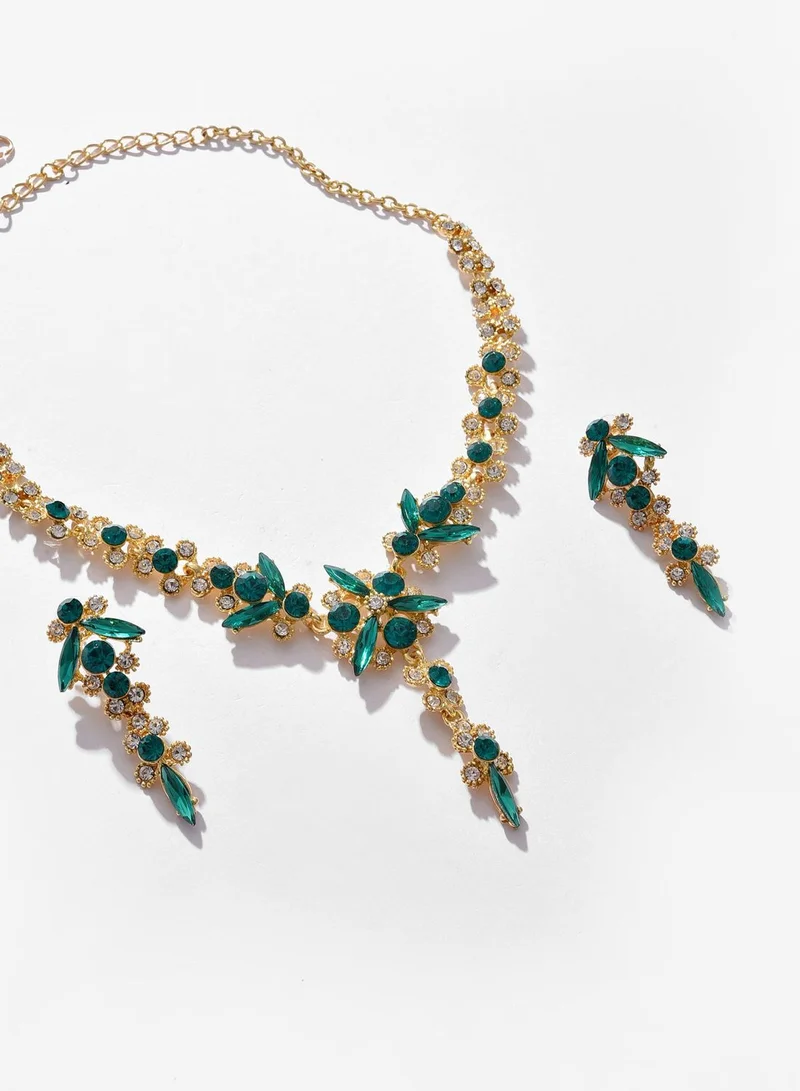 SOHI Gold Plated Designer Stone Necklace and Earring Set Jewellery Set