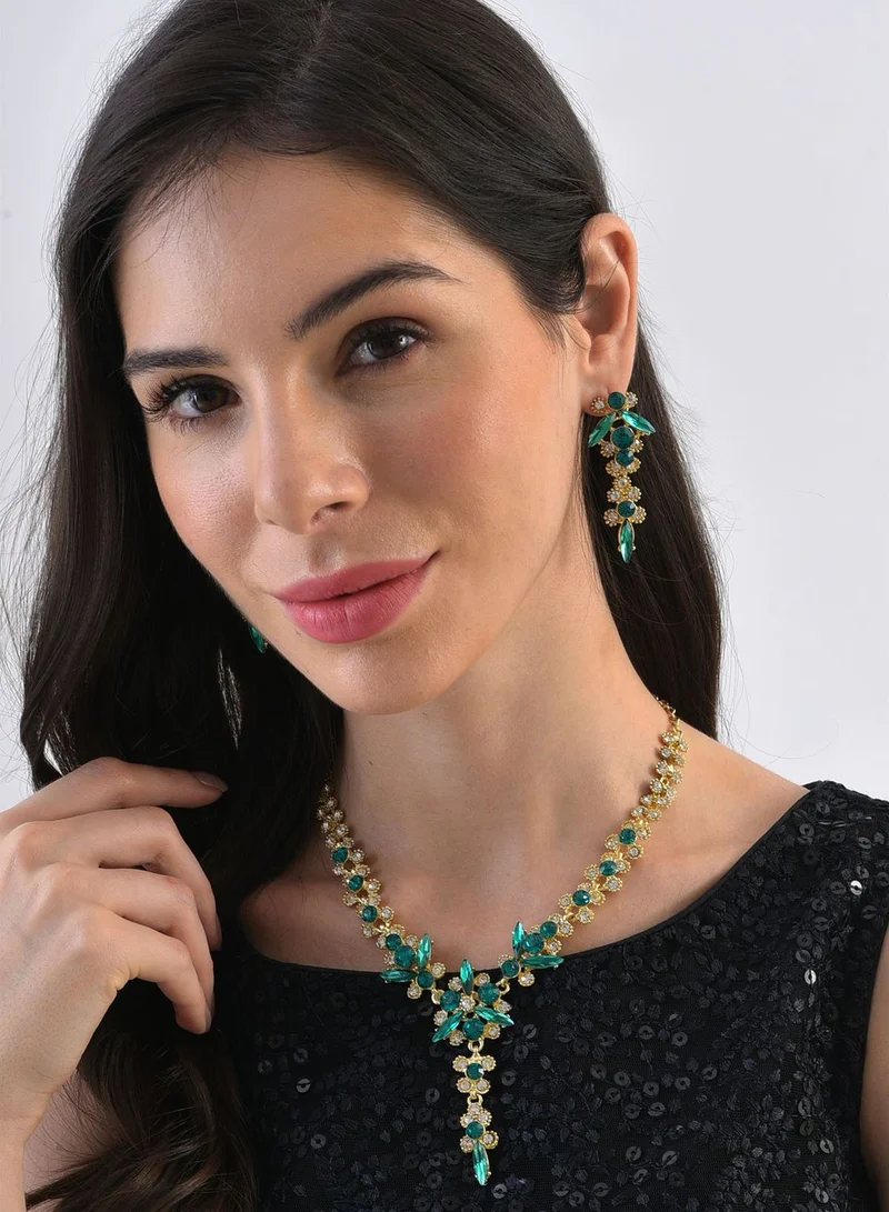 SOHI Gold Plated Designer Stone Necklace and Earring Set Jewellery Set