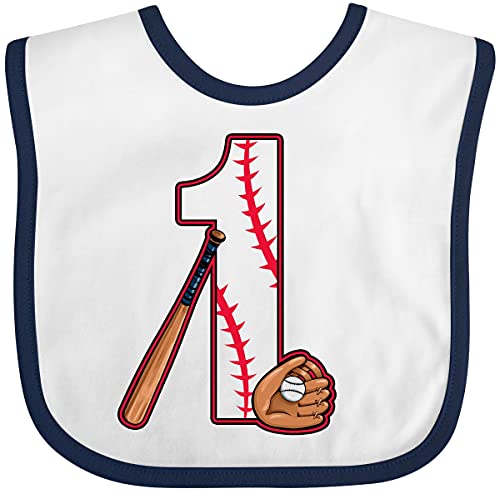 inktastic Baseball First Birthday- 1 Year Old Baby Bib White and Navy 2caf0 - Image 4
