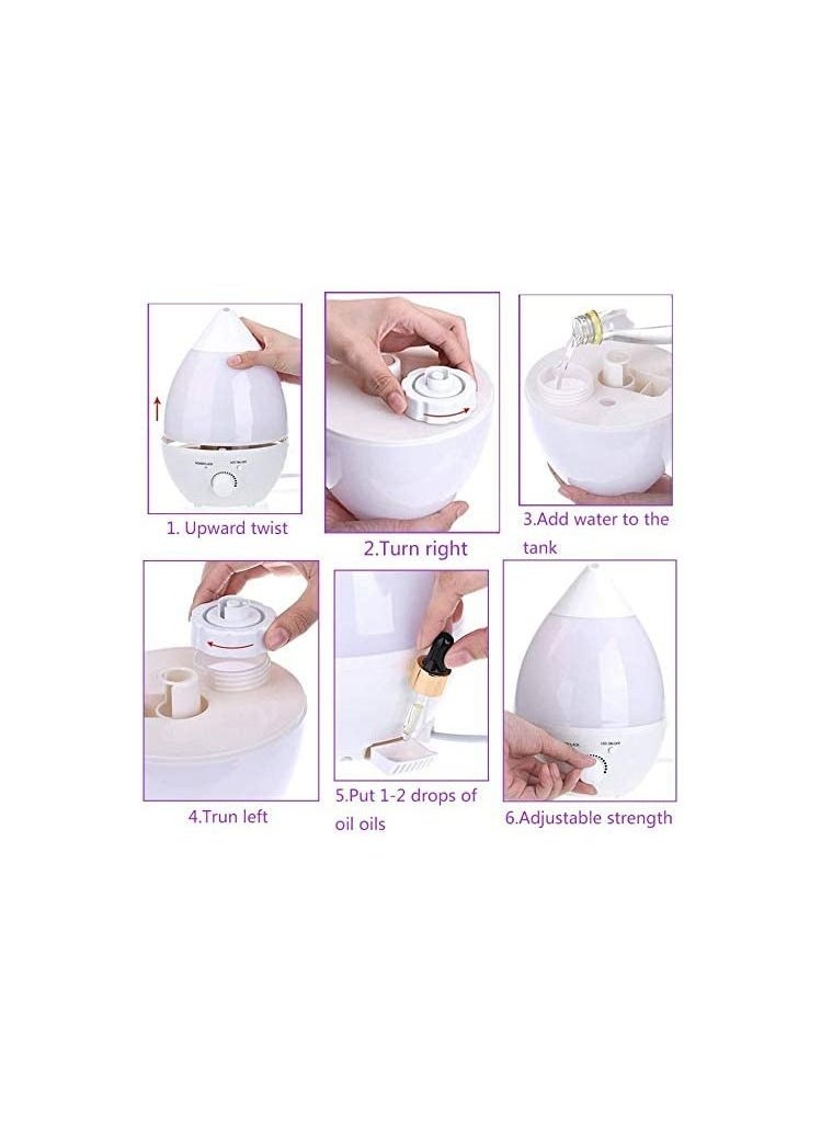 Electric ultrasonic Mist Wave Humidifier 2.4 Liter Air Purifier Air Freshener Switch LED Sleeping Light Aromatherapy Air Purifier Mist with Automatic Color changing LED warmlight