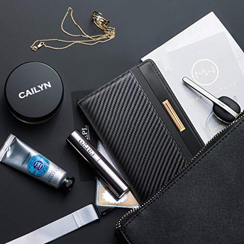 Coco Rossi Passport Holder Cover RFID Blocking Slim Minimalism Travel Wallet Carbon Fibre Card Organizer,Black - Image 5