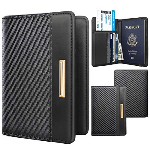 Coco Rossi Passport Holder Cover RFID Blocking Slim Minimalism Travel Wallet Carbon Fibre Card Organizer,Black - Image 2