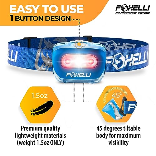 Foxelli LED Headlamp Flashlight for Adults & Kids, Running, Camping, Hiking Head Lamp with White & Red Light, Comfortable Headband, Lightweight & Waterproof, 3 AAA Batteries - Image 3