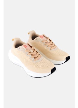 Women Lace Up Brand Logo Outdoor Shoes, Beige/White