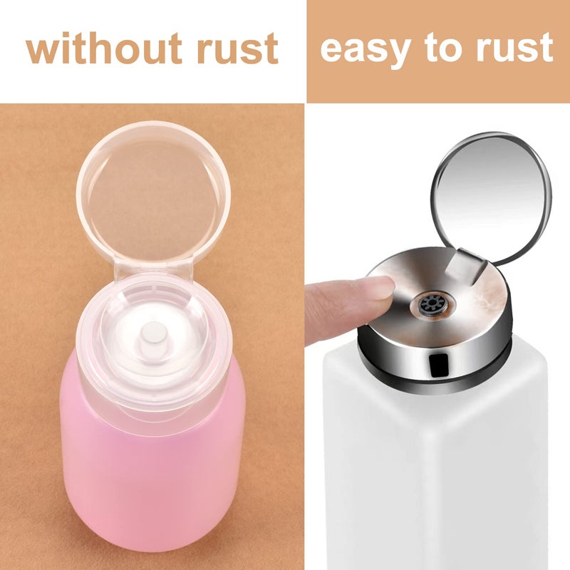 MEKK Acetone Pump Dispenser,Push Down Pump Dispenser Empty Alcohol Dispenser Push Down Nail Polish Remover Pump One-Touch Pump Bottle Dispenser for Nail Polish & Makeup Remover 2 Pack 200ML(6.8oz) - Image 4