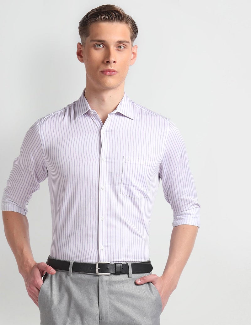 Arrow Men Slim fit Cotton Striped Long Sleeves Cutaway Collar Shirt(ARADOSH0815_White_38) - Image 2