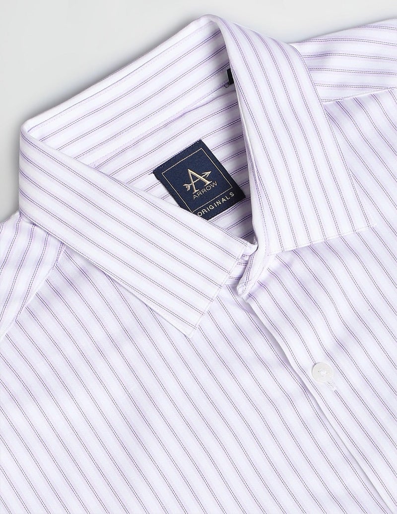 Arrow Men Slim fit Cotton Striped Long Sleeves Cutaway Collar Shirt(ARADOSH0815_White_38) - Image 3