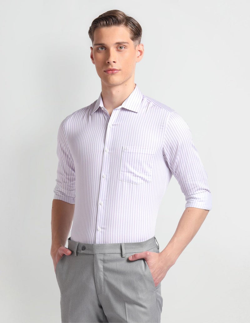 Arrow Men Slim fit Cotton Striped Long Sleeves Cutaway Collar Shirt(ARADOSH0815_White_38) - Image 5