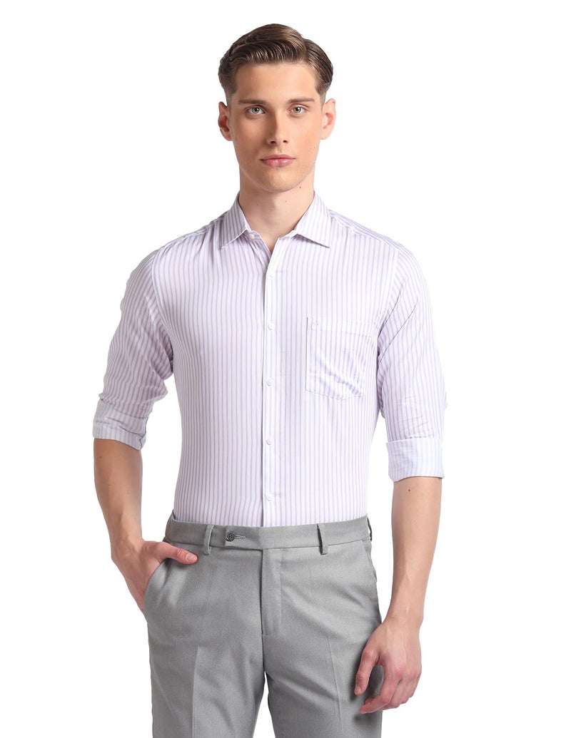 Arrow Men Slim fit Cotton Striped Long Sleeves Cutaway Collar Shirt(ARADOSH0815_White_38) - Image 1