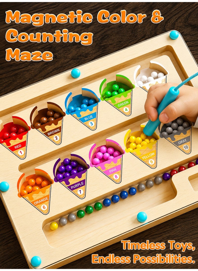 ColaBear Magnetic Color and Number Maze,Montessori Educational Wooden Magnet Puzzle Game Board for Toddlers,Toddler Activities Counting Matching Games,Learning Fine Motor Skills for Preschoolers - Image 4