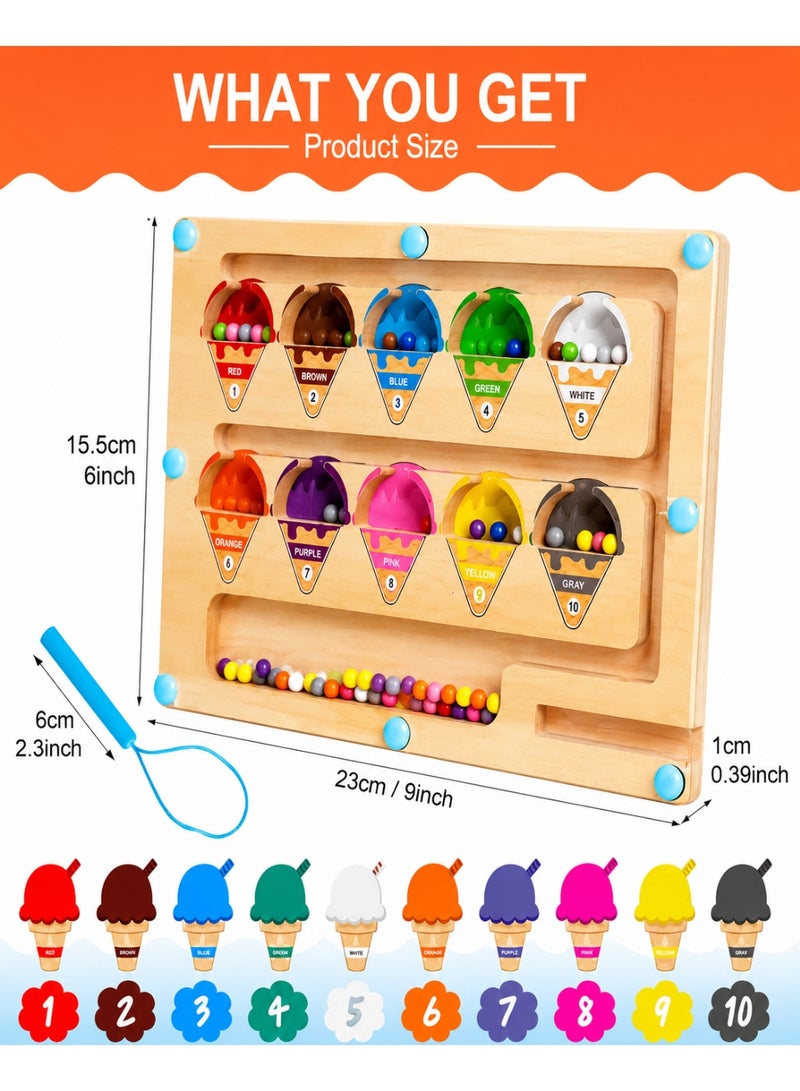 ColaBear Magnetic Color and Number Maze,Montessori Educational Wooden Magnet Puzzle Game Board for Toddlers,Toddler Activities Counting Matching Games,Learning Fine Motor Skills for Preschoolers - Image 2