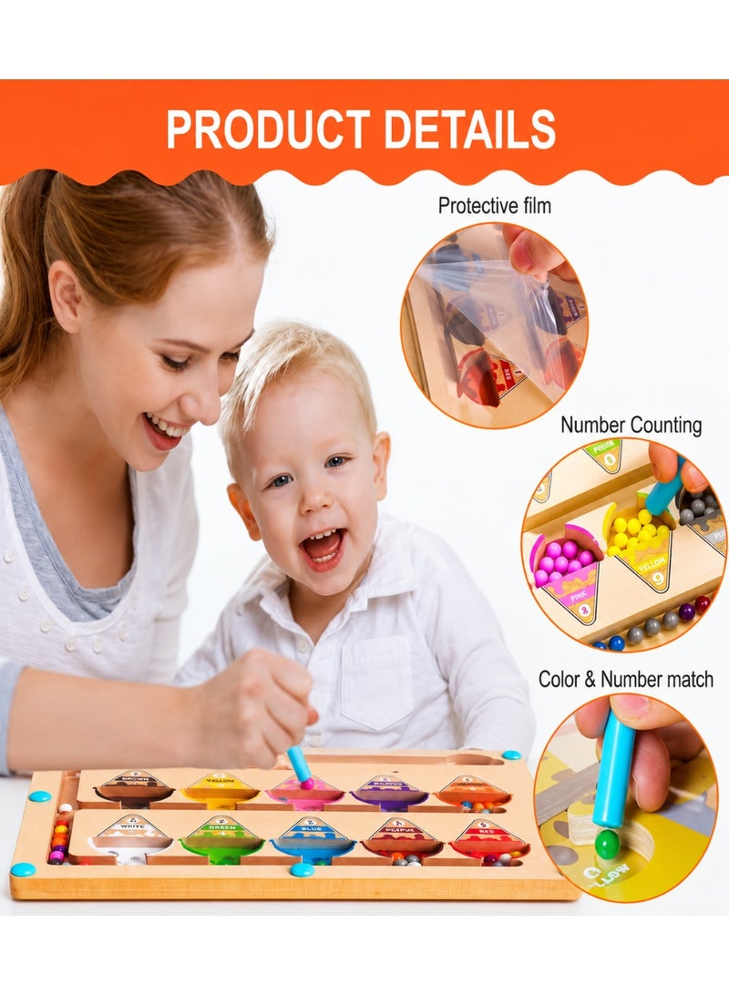 ColaBear Magnetic Color and Number Maze,Montessori Educational Wooden Magnet Puzzle Game Board for Toddlers,Toddler Activities Counting Matching Games,Learning Fine Motor Skills for Preschoolers - Image 3