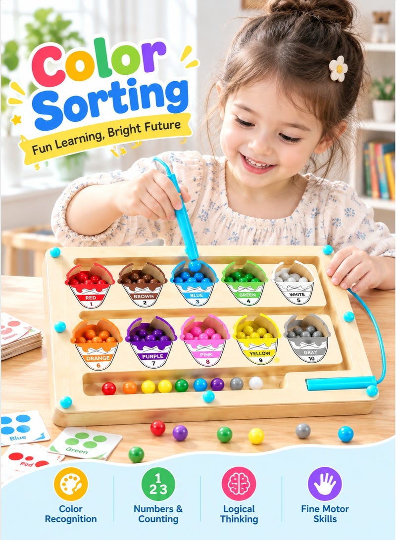 ColaBear Magnetic Color and Number Maze,Montessori Educational Wooden Magnet Puzzle Game Board for Toddlers,Toddler Activities Counting Matching Games,Learning Fine Motor Skills for Preschoolers - Image 1