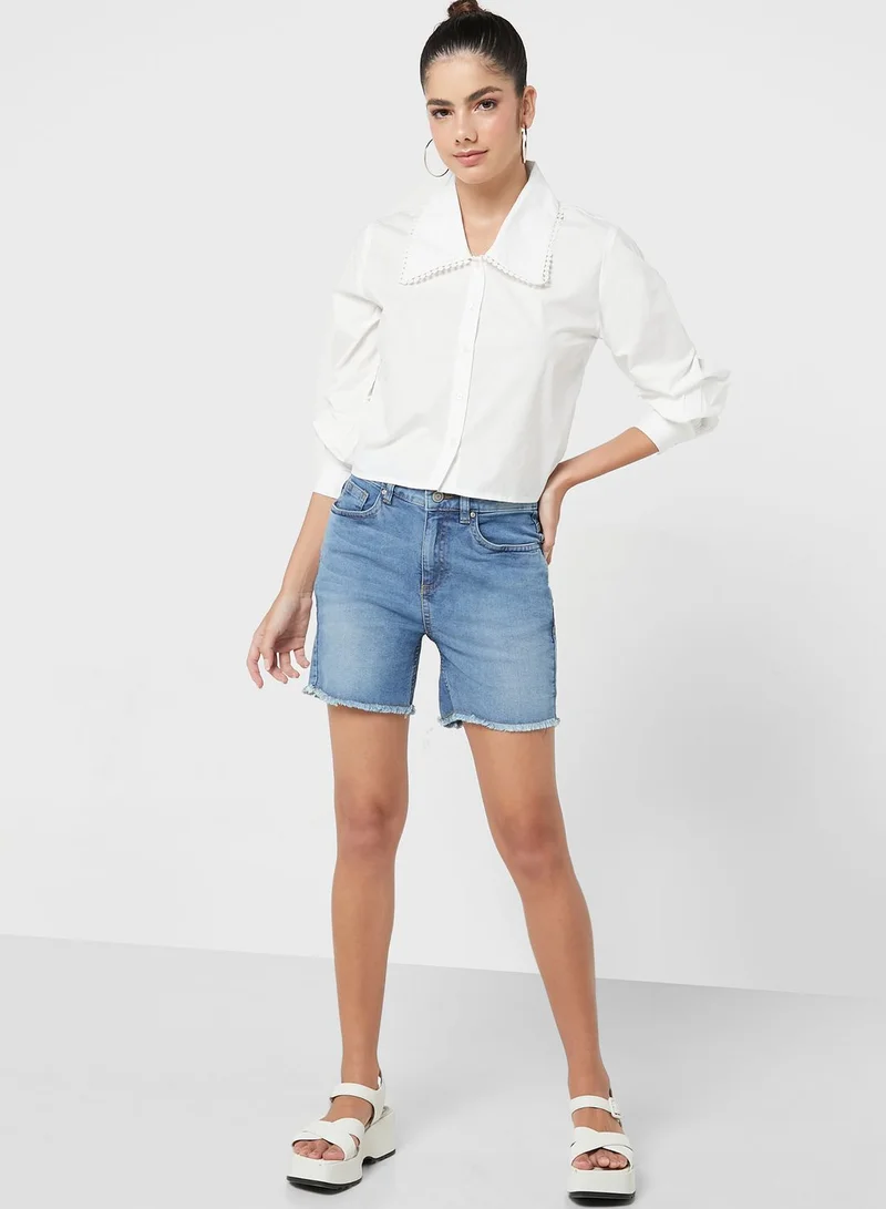 Ginger Solid Collared Crop Top