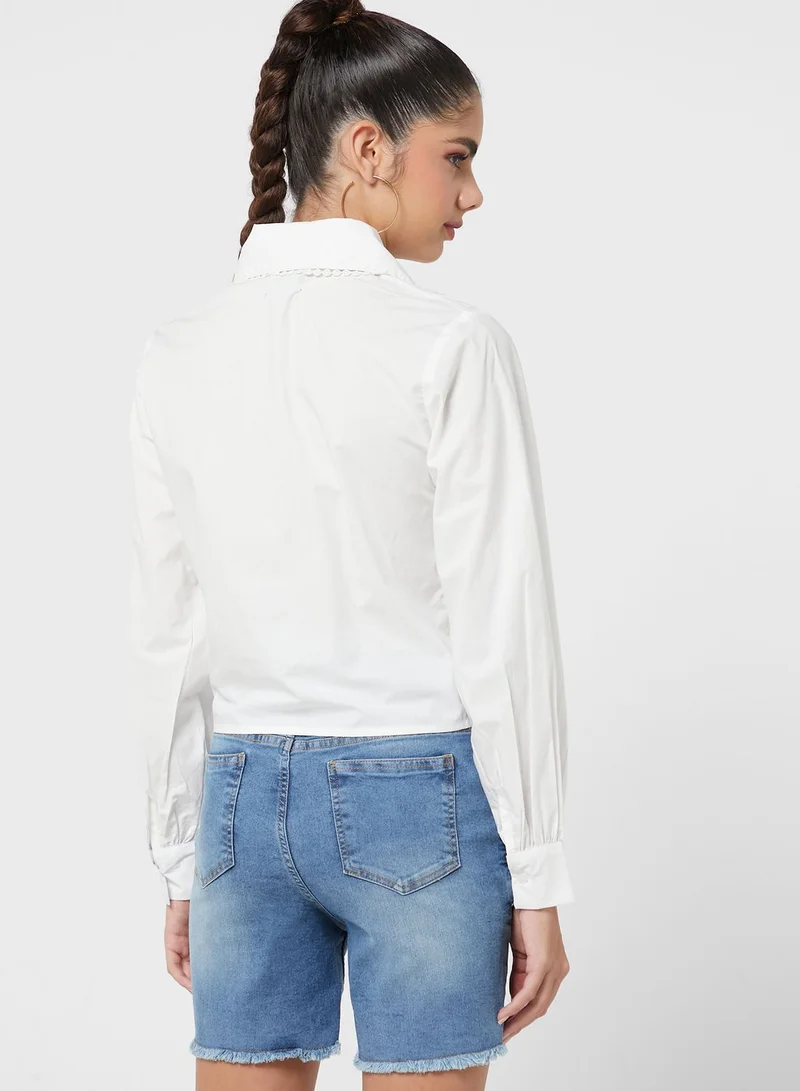 Ginger Solid Collared Crop Top