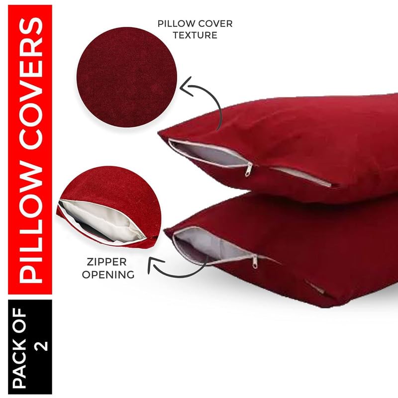 Linenovation Terry Cotton Pillow Protector Dust Free Water Proof Covers Pack of 2pcs (16 inch X 24 inch)- Maroon - Image 2