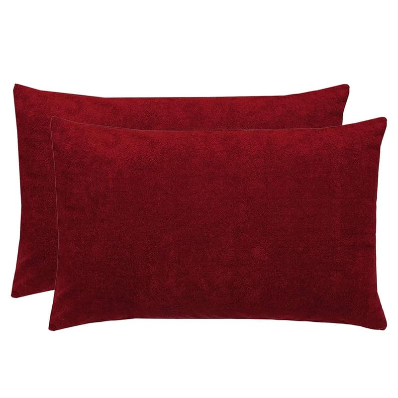 Linenovation Terry Cotton Pillow Protector Dust Free Water Proof Covers Pack of 2pcs (16 inch X 24 inch)- Maroon - Image 1