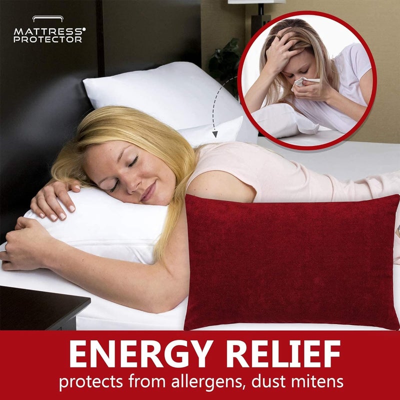 Linenovation Terry Cotton Pillow Protector Dust Free Water Proof Covers Pack of 2pcs (16 inch X 24 inch)- Maroon - Image 4