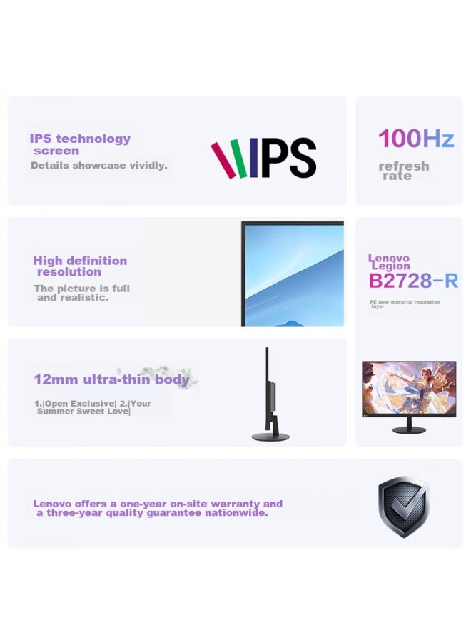Lecoo 27-inch Ips 100hz Full Hd 103% Srgb Wide Color Gamut Narrow Bezel Wide-angle Computer Monitor For Office And Gaming B2728-r - Image 1