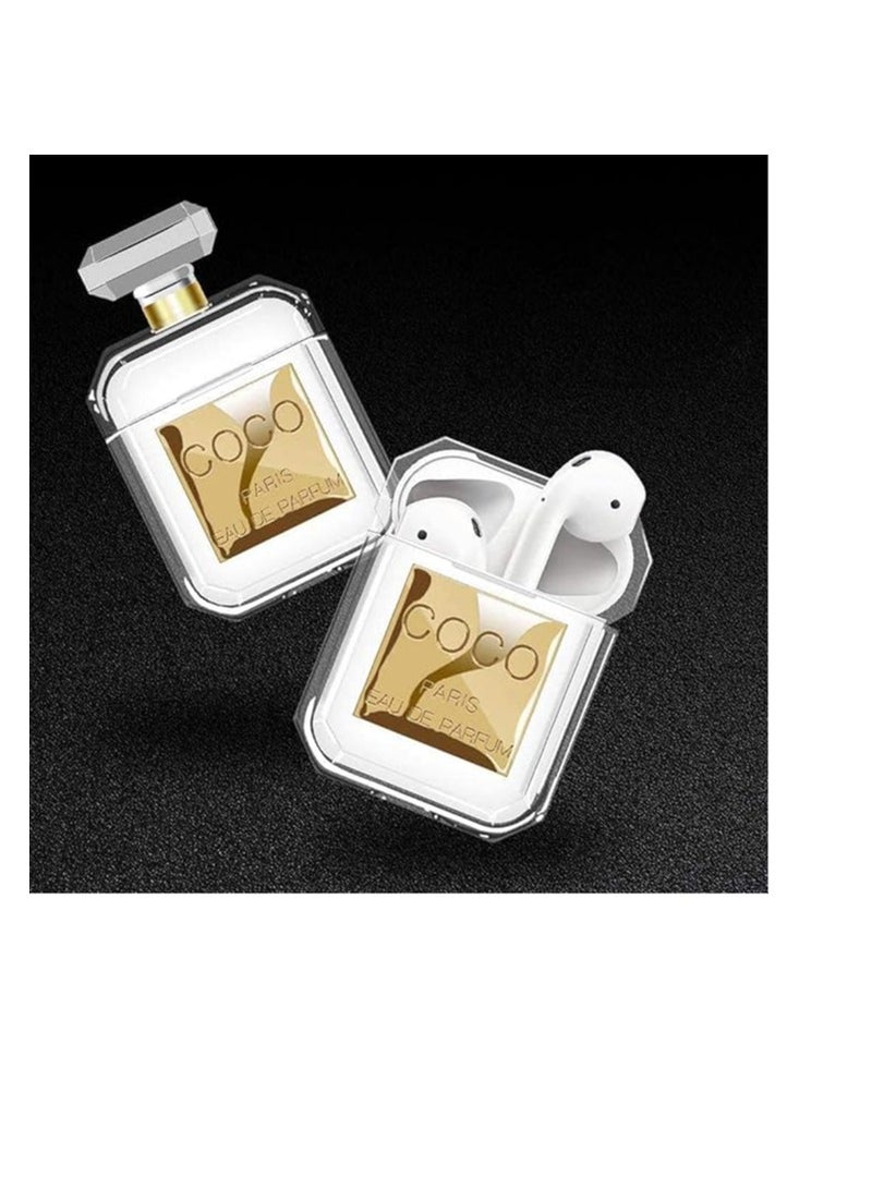 كول بيبي حافظة COOLBABY مطورة لأجهزة Airpods 1/2، تصميم لطيف لزجاجة عطر من السيليكون الناعم المقاوم للصدمات مع سلسلة AirPods 1/2 غطاء حافظة للفتيات والرجال والنساء - أبيض. - Image 1