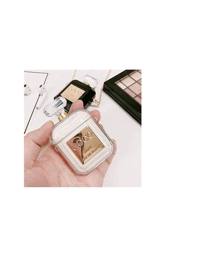 كول بيبي حافظة COOLBABY مطورة لأجهزة Airpods 1/2، تصميم لطيف لزجاجة عطر من السيليكون الناعم المقاوم للصدمات مع سلسلة AirPods 1/2 غطاء حافظة للفتيات والرجال والنساء - أبيض. - Image 2