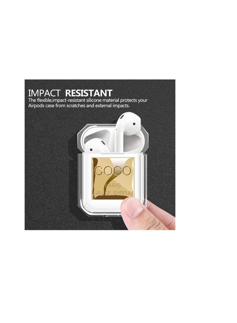 كول بيبي حافظة COOLBABY مطورة لأجهزة Airpods 1/2، تصميم لطيف لزجاجة عطر من السيليكون الناعم المقاوم للصدمات مع سلسلة AirPods 1/2 غطاء حافظة للفتيات والرجال والنساء - أبيض. - Image 4