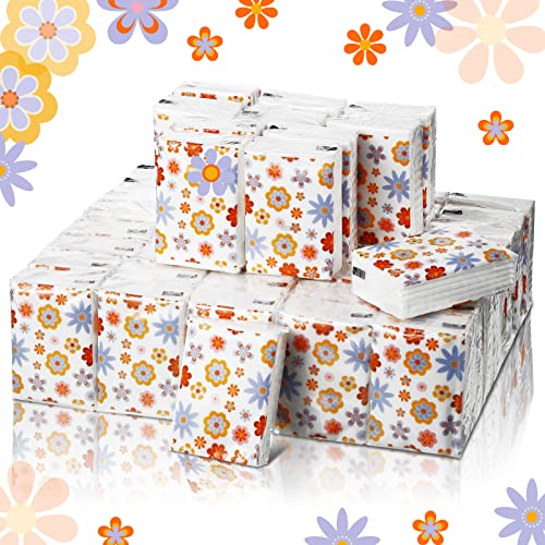 Sinmoe 50 Pack Floral Pocket Tissues Travel Packs Bulk 3 Ply Small Floral Travel Facial Individual Paper Tissues Pocket Size for Wedding Holiday Party Supplies 7 Sheets Each - Image 2