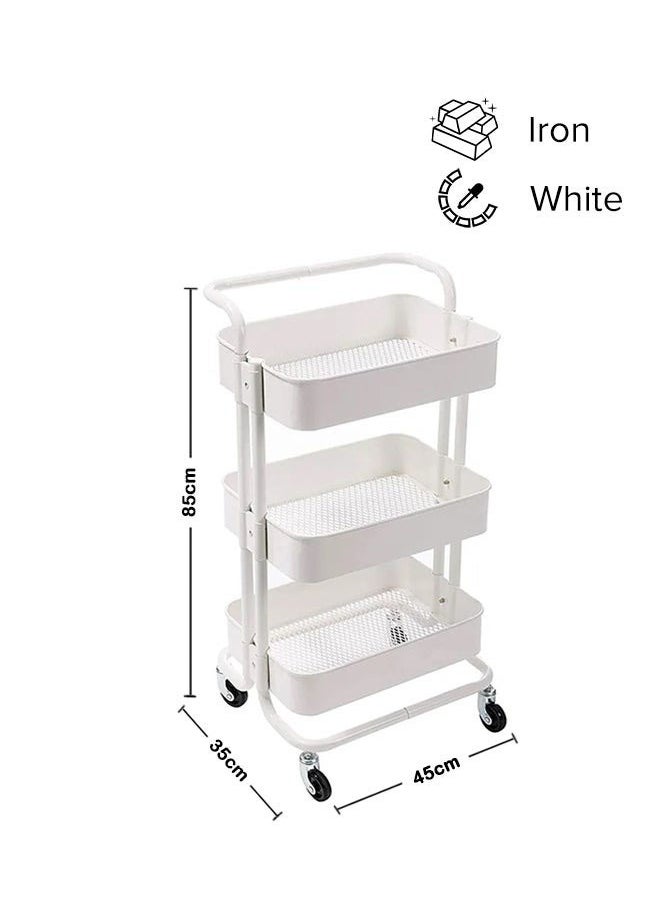 Cady One 3-Tier Multipurpose Rolling Shelves Metal Cart Organizer White 85x45x35cm  - Image 1