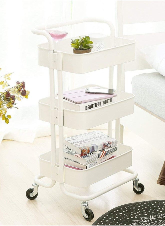 Cady One 3-Tier Multipurpose Rolling Shelves Metal Cart Organizer White 85x45x35cm  - Image 3